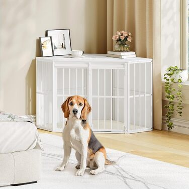 Клітка для собак Hzuaneri Eck-Hundekäfig, біла, 107 x 59,6 x 64 см, з подушкою та розсувними дверима