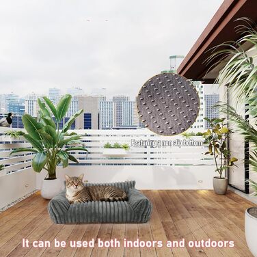 Котяче ліжко-софа, 60x45x20 см, м'яке та пухнасте, для котів та маленьких собак, знімний водонепроникний чохол, антиковзаюче покриття (сірий)