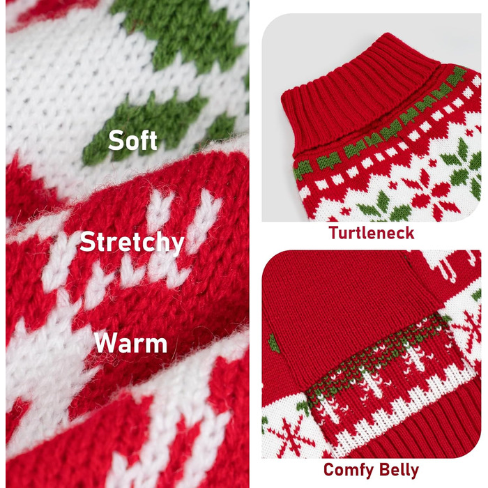 Стильний новорічний светр для собак Kyeese, теплий вовняний ромбік для маленьких цуценят, хлопчиків та дівчаток з малюнком сніжинок та оленів, зручний зимовий светр з отвором для повідка