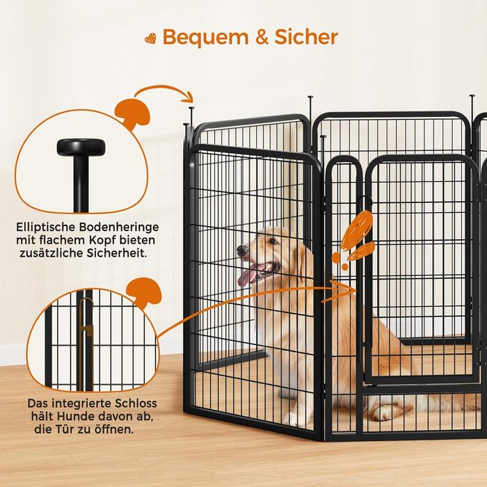 Вольєр для собак Yaheetech 8-секційний, 80 см, для квартири та саду, з'єднання з круглим головою, складаний, без інструментів (100 см висота)