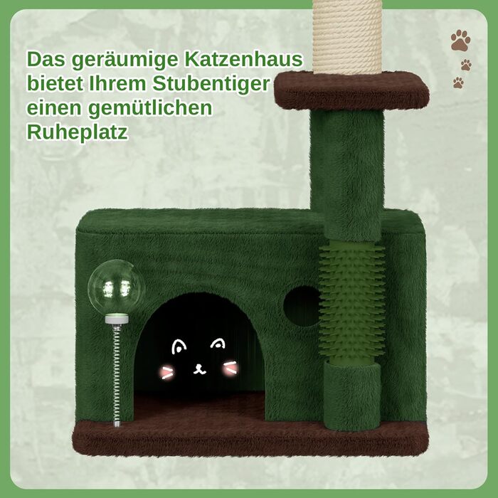 Котячий комплекс Kratzbaum 90 см: кігтеточка, будиночок та іграшки для котів (зелений)