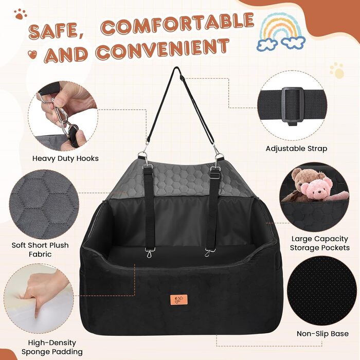 Автомобільний лежак для собак середніх та великих порід 78x55x53 см, знімний, миючий, з поводом, водонепроникний чохол, для великих собак