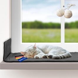 Кішка ліжко-лежанка на підвіконня з самонагрівальною підстилкою | З антиковзаючою основою | Зручне кішка ліжко з м'якого корду | Розмір 2 (90 x 29 см) | Темно-сірий колір | Зроблено в ЄС