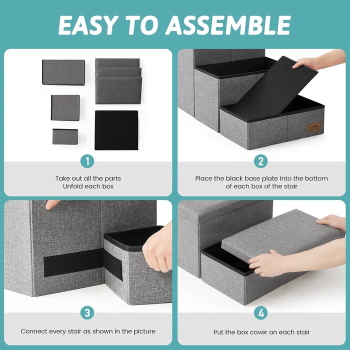 Сходинка для собак COZY KISS з місцем для зберігання, сіра, 43x72x42.5 см