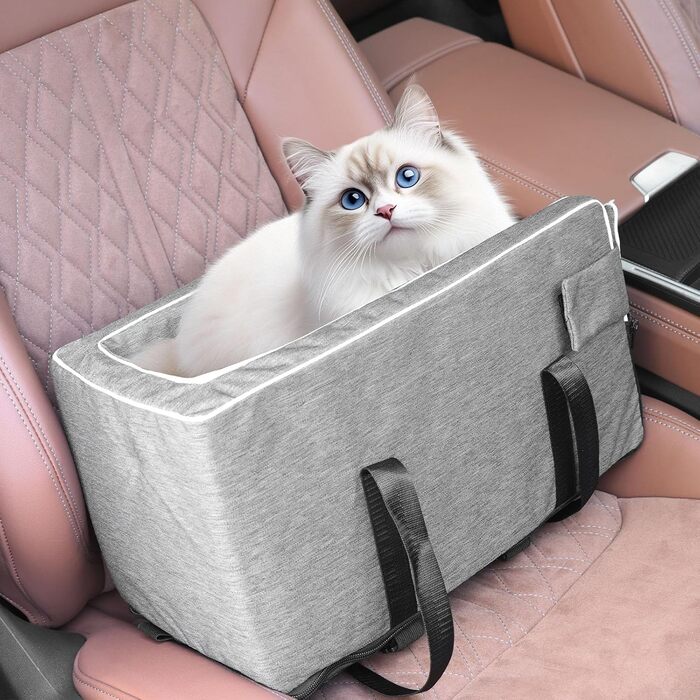 Автокрісло для маленьких собак: м'яка лежанка з підстаканником, сіра, 42x20x22 см