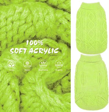 Теплий в'язаний светр Bingpet для собак середніх та великих порід, зимовий одяг для собак та котів, класичний ролkragen з косичками, світло-зелений, розмір Medium