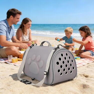 Транспортна сумка для котів Ruwshuuk | З підсумком на плече, для подорожей, кемпінгу, ветеринара (Сірий, L)