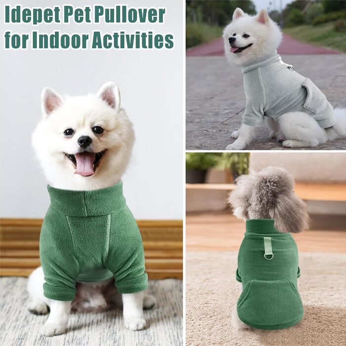 Теплий пуловер для собак Mosukoirl з кишенею: бавовняний світшот для маленьких та середніх собак, котів, чихуахуа. Світло-зелений & зелений колір