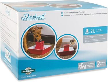 Керамічний фонтан для води PetSafe Drinkwell для котів і собак, подвійний потік, 2 літри, червоний