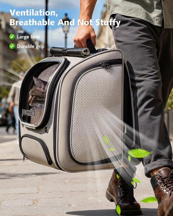 Пекют Рюкзак-переноска для кота з віконцем-бульбашкою, великий (32x26x42 см, хакі)